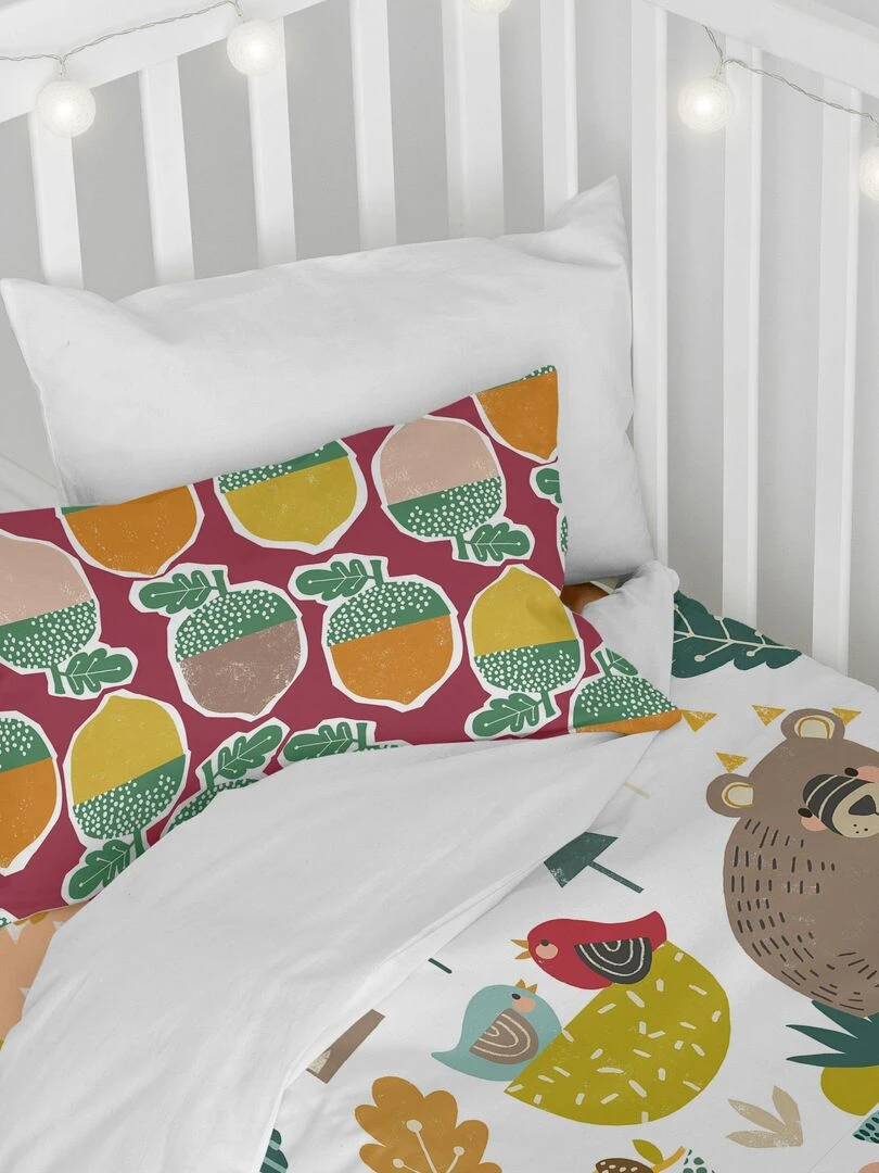 Parure housse de couette 2 pièces Harvestwood Lit Bébé "Happyfriday" Blanc Jaune