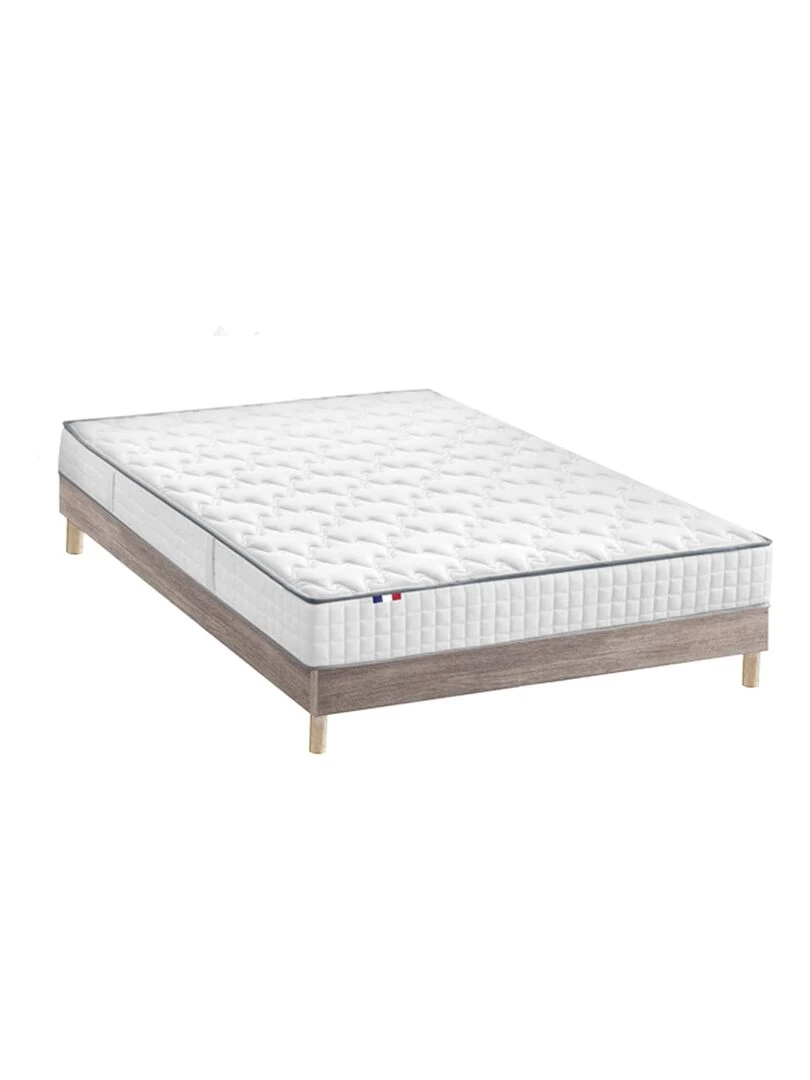 Ensemble Matelas Ressorts + Mémoire de forme ODYSSEE Sommier en Kit Couleur Chêne clair Marron clair