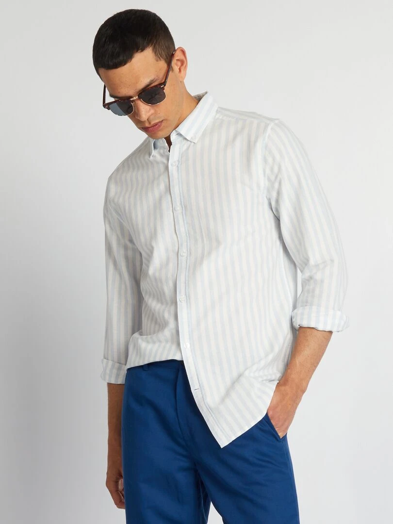 Chemise à coupe droite et à rayures Bleu/blanc