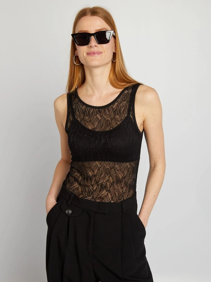 Body en dentelle avec dos en U   noir