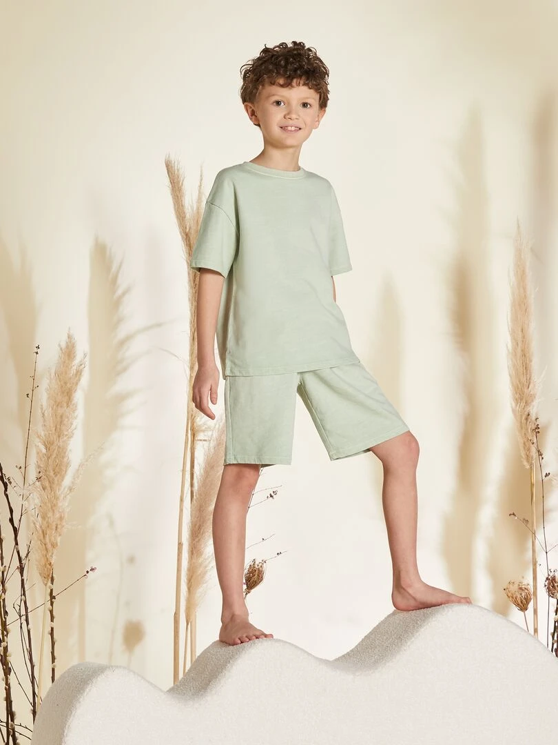 Pyjama court tee shirt + bermuda 2 pièces Vert