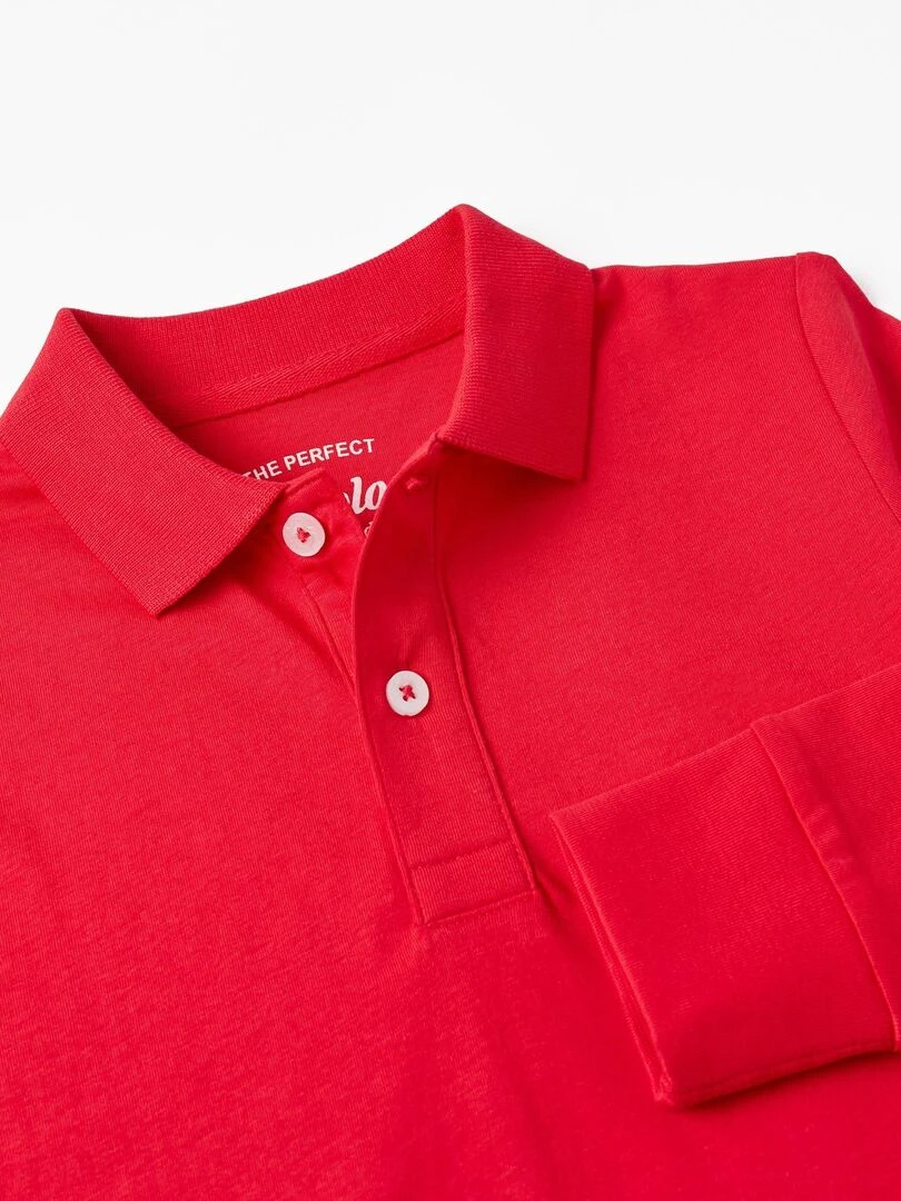 Polo à manches longues en coton pour garçon manches longues   Rouge