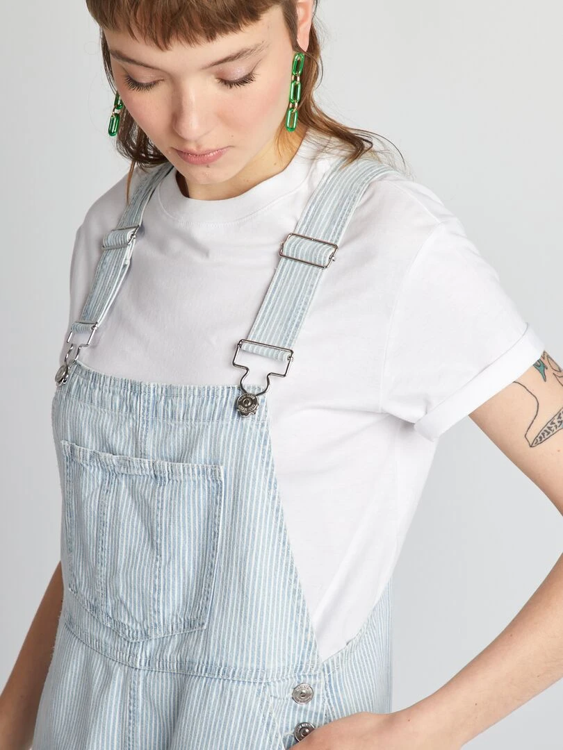 Salopette short en jean à rayures Bleu