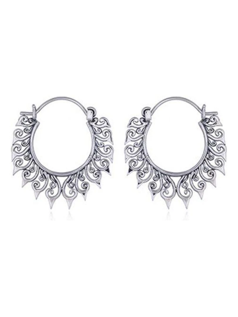 Boucles d'oreilles créoles motif géométrique Argent