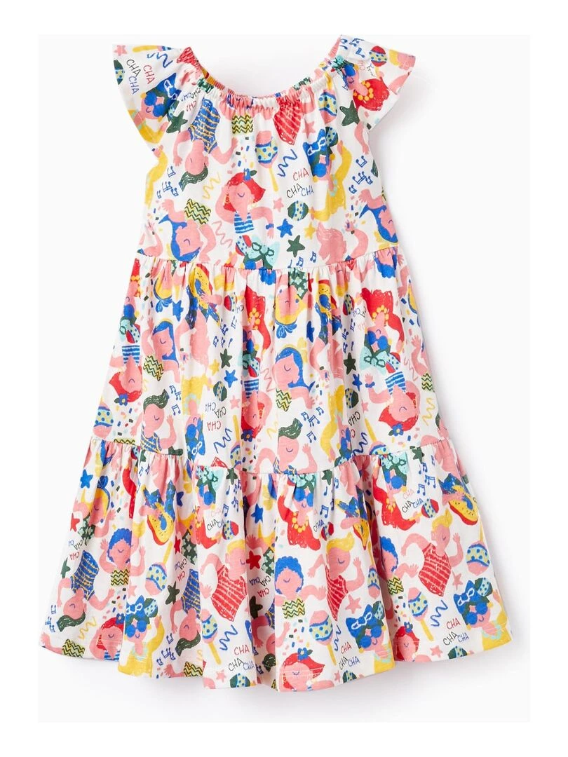 Robe en Coton Imprimé pour Bébé Fille 'Cuba' manches courtes CUBA Blanc