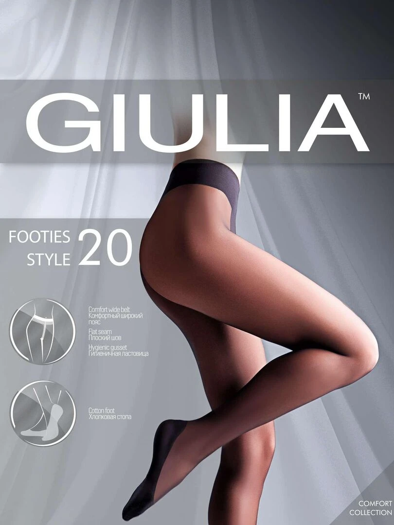Giulia   Footies Collant 20den (Multipack) avec large ceinture et pied en coton   Noir  M   Noir