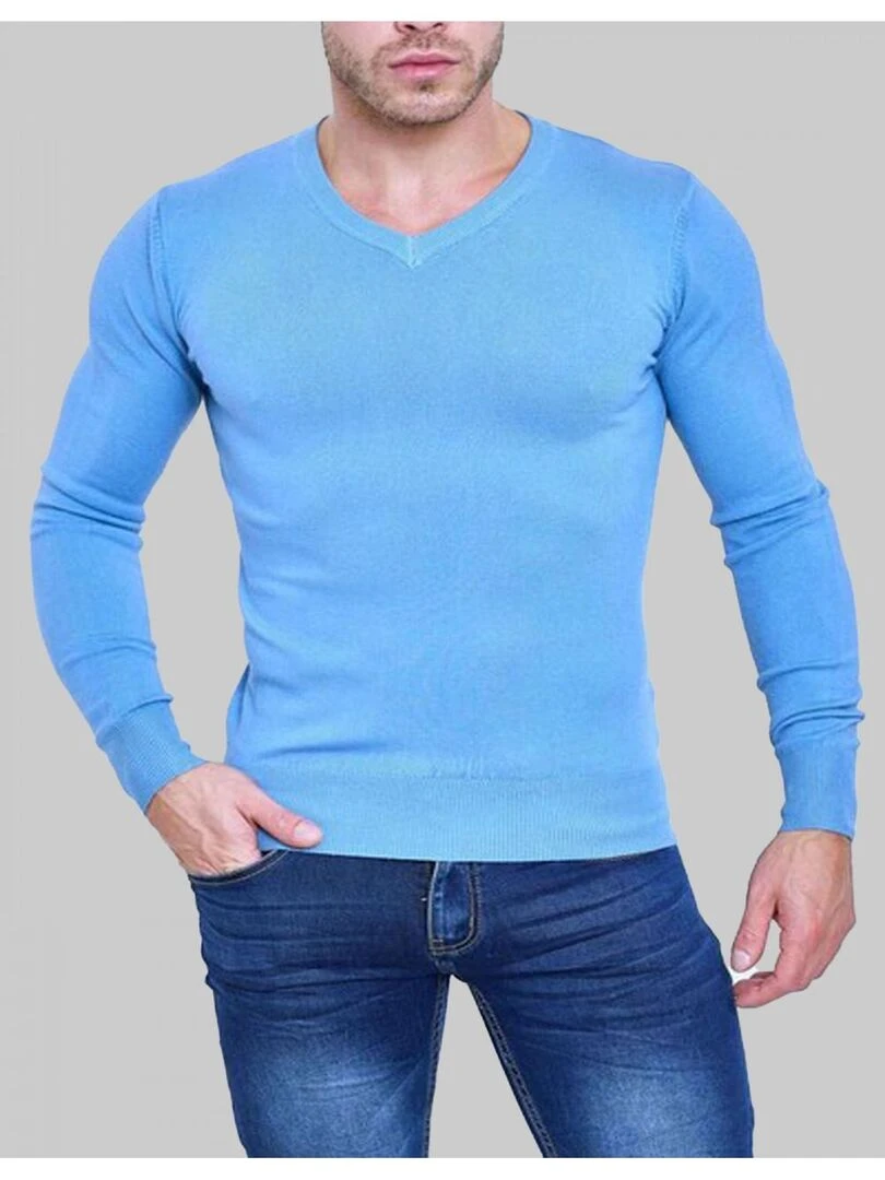 Pull manches longues col V Kebello Bleu ciel