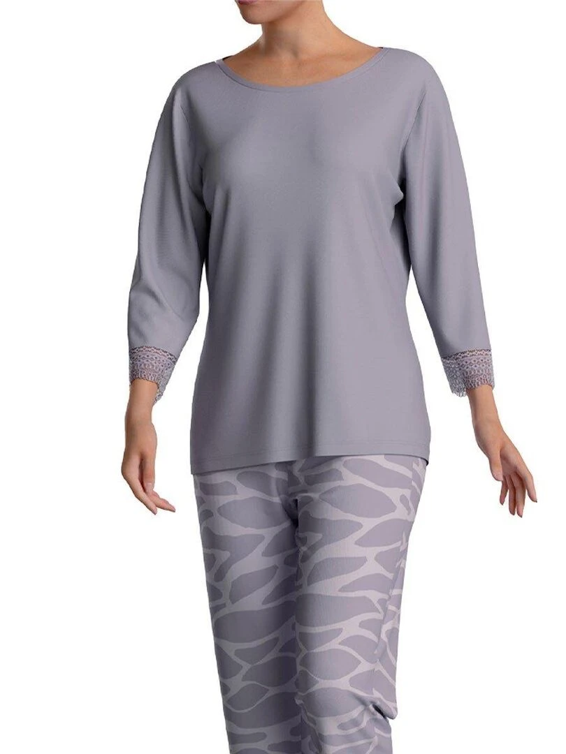 Ensemble pyjama 2 pièces Benita au motif d'écume Monochrome   Gris