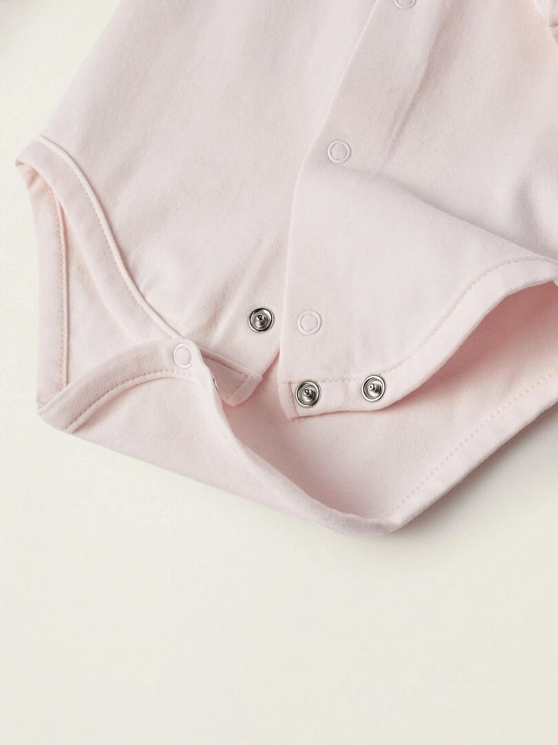 Body en coton avec broderie anglaise pour nouveau né manches longues ATLANTIC COMPANY   Rose