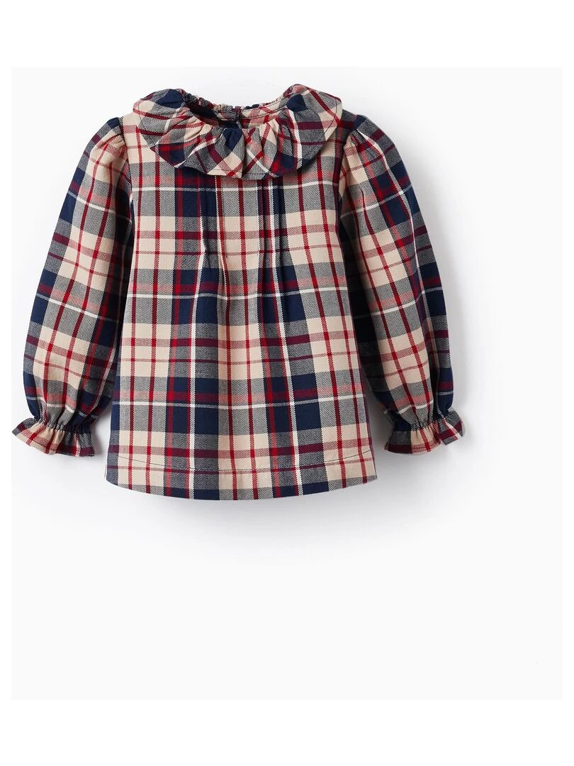 Chemisier en coton à carreaux pour bébé fille 'B&S' manches longues NOËL Bleu foncé
