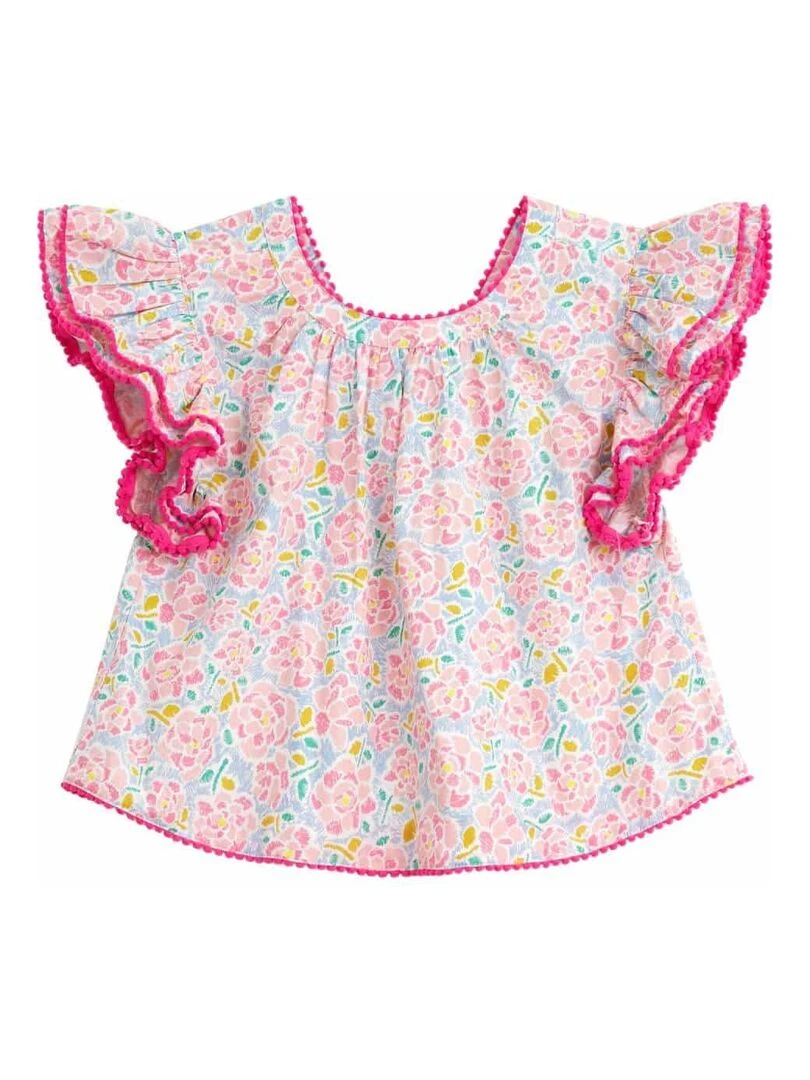 Blouse Fleurie Fille  Rose Bleu Pâle  Manches Papillons  BUTTERFLY   'LA FAUTE A VOLTAIRE'   Rose