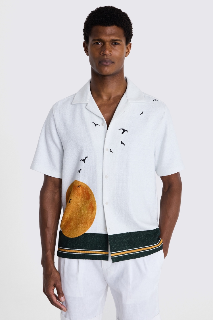 Off white and Green Sun Print Cuban Collar Shirt Buy Online at Moss