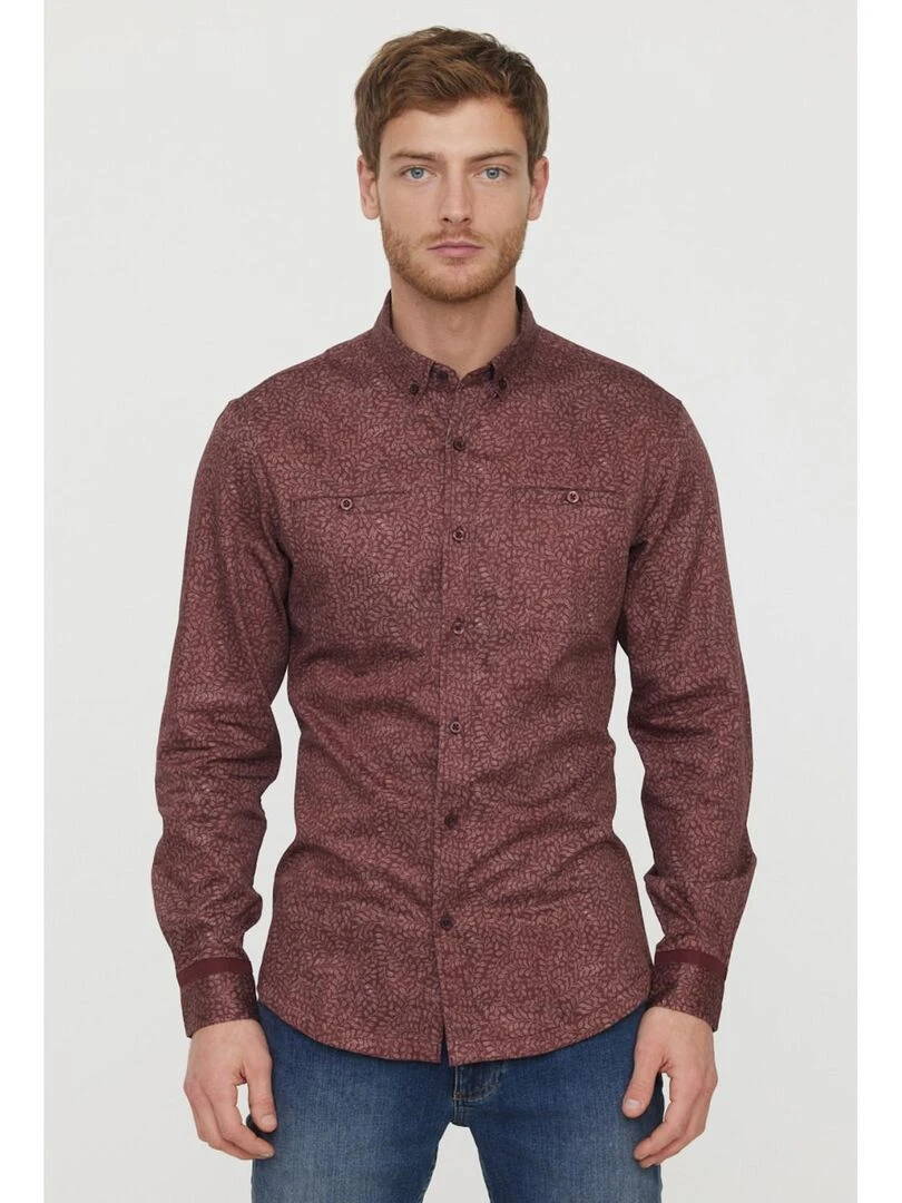 Lee Cooper Chemise manches longues coton slim DIMITRI Rouge brique