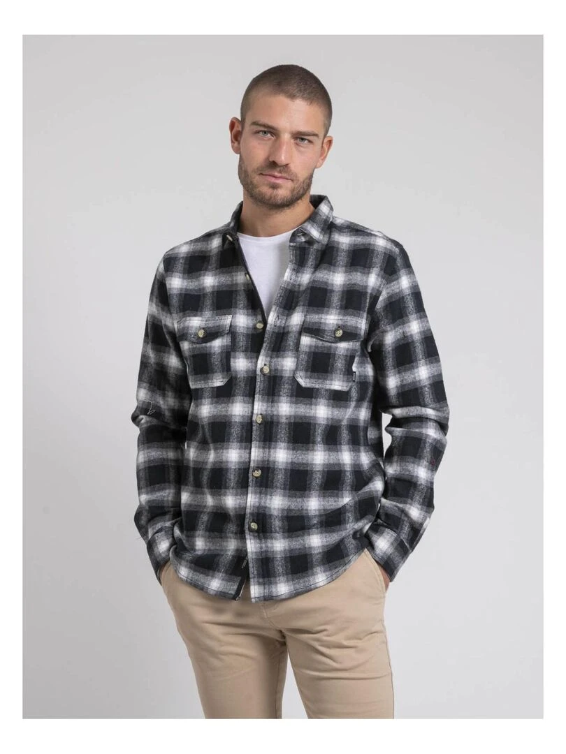 Chemise manches longues carreaux pur coton TARIPARC Noir