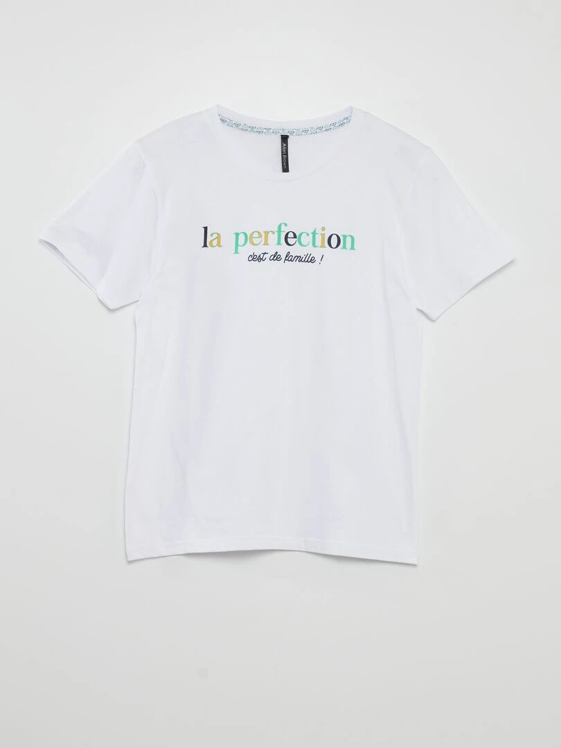 Pyjama 'La perfection c'est de famille'   2 pièces   Blanc
