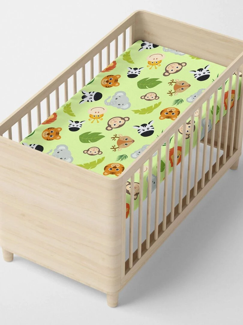 Drap housse Wild Lit Bébé "Happyfriday"   Blanc