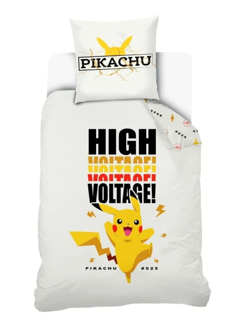 Housse de couette Pokemon Pikachu High Voltage 140x200 cm 100% Coton Blanc