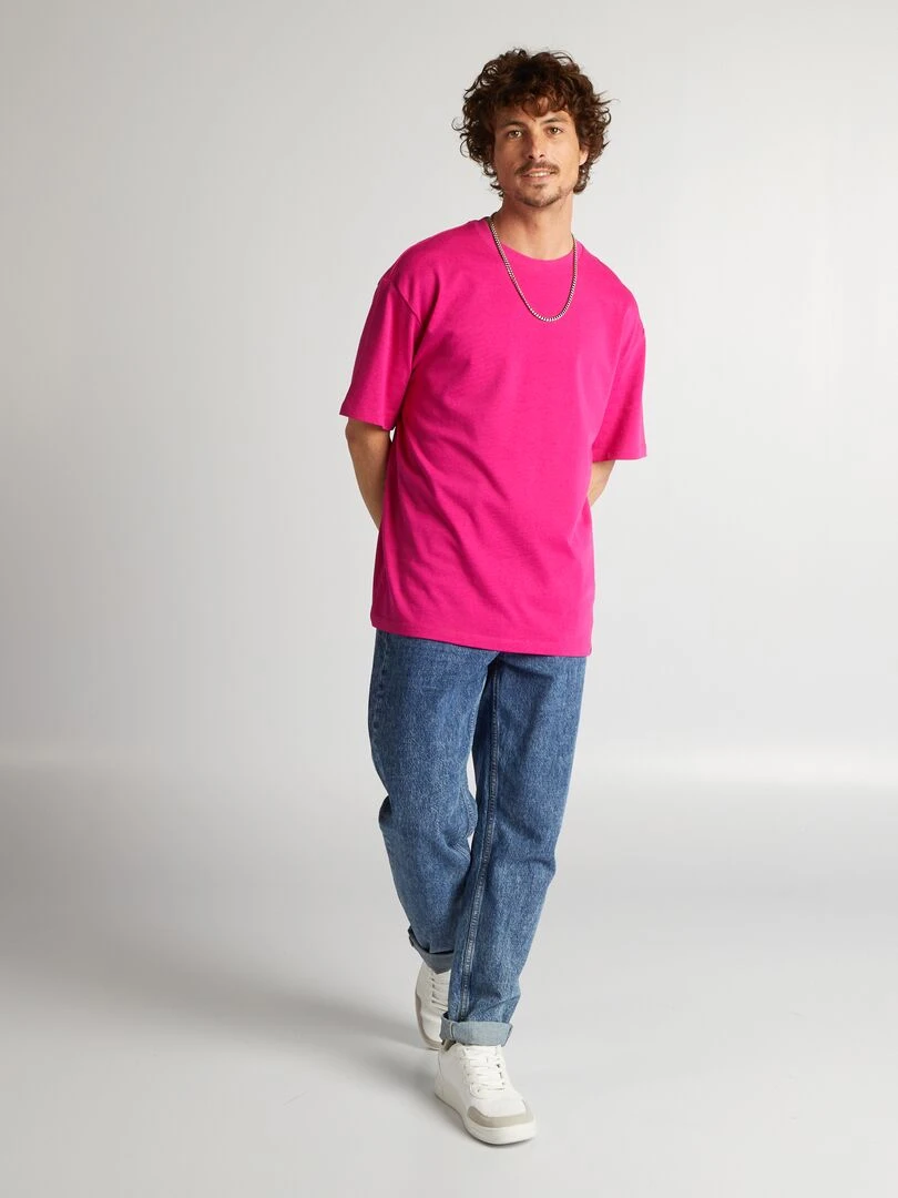 T shirt en coton uni Fuschia