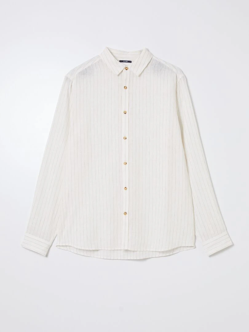Chemise à rayures avec lin Blanc/beige
