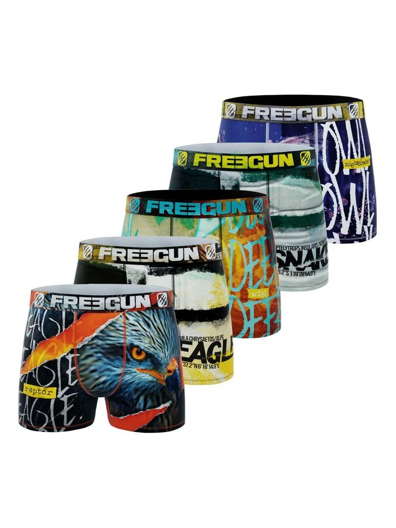 Lot de 5 boxers homme Wild Animals Freegun Bleu