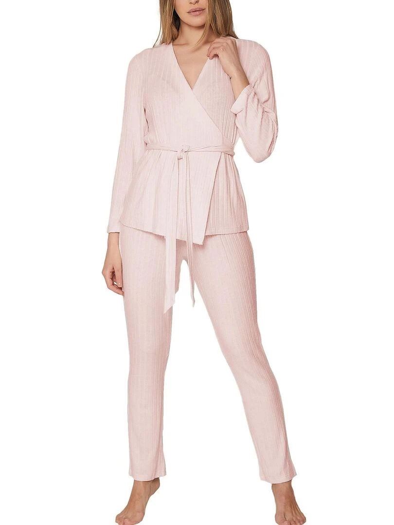 Pyjama pantalon top croisé Elegant Line Rose