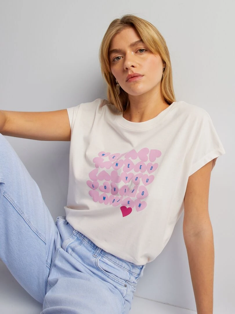 T shirt en coton avec imprimé   Rose clair
