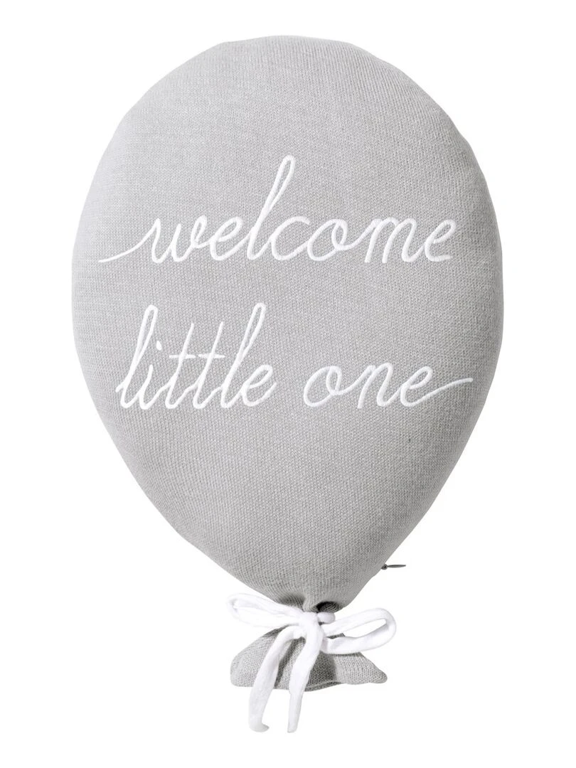 Coussin bébé en coton tricoté ballon "Welcome Little One" Gris