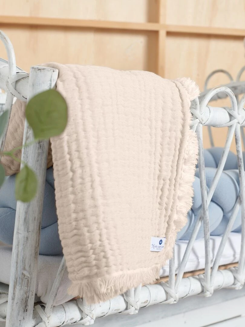 Couverture mousseline avec franges bebe respirante 4en1   Saumon