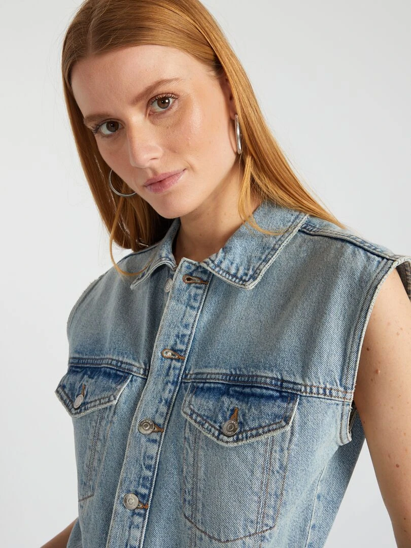 Combinaison en jean sans manches   Bleu