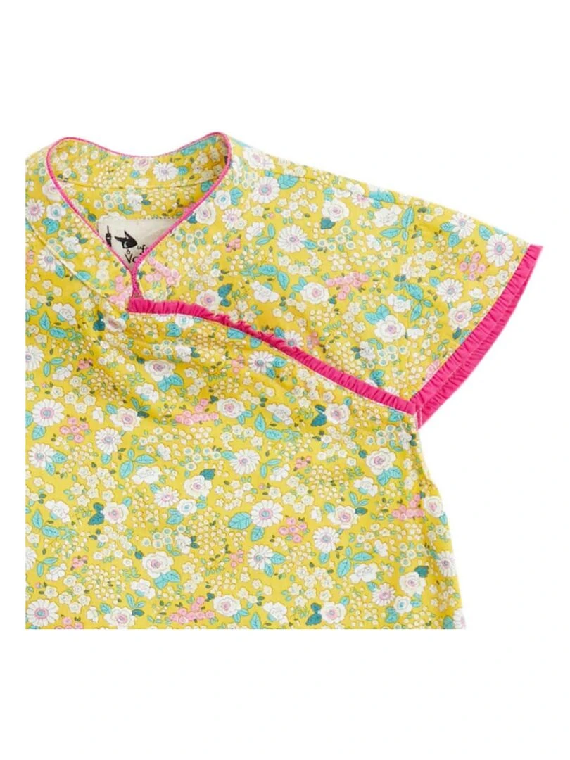 Blouse Chinoise Été Fille Fleurie Jaune Rose Fuchsia ANNAM 'LA FAUTE A VOLTAIRE' Jaune
