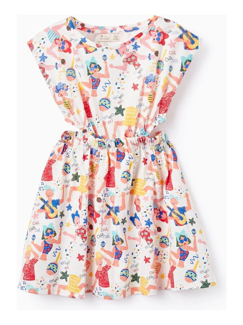 Robe en Coton pour Fille 'Cha Cha Cha' manches courtes CUBA Blanc