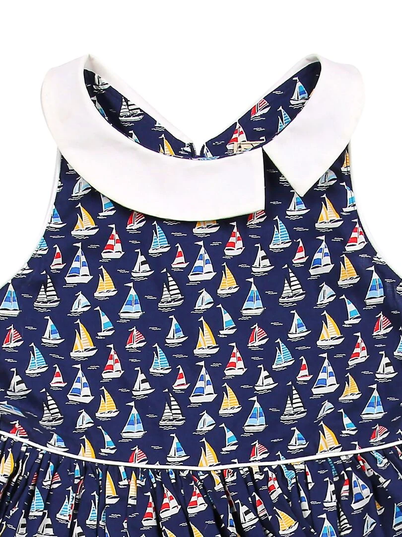 Robe Qui Tourne Fille Bleu Marine imprimé Voiliers HEPBURN La Faute à Voltaire Bleu marine