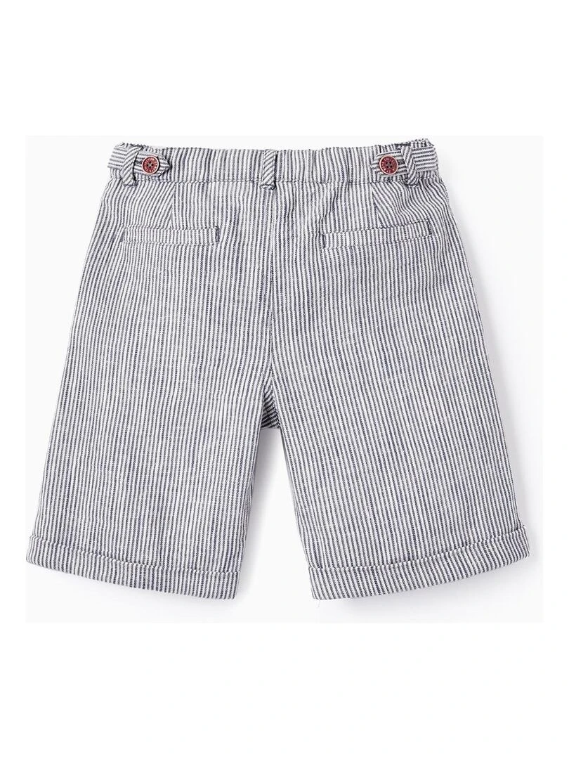 Shorts à Rayures en Lin pour Garçon Bleu