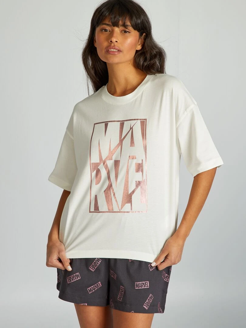 Pyjama short 'Marvel'   2 pièces   Blanc/noir