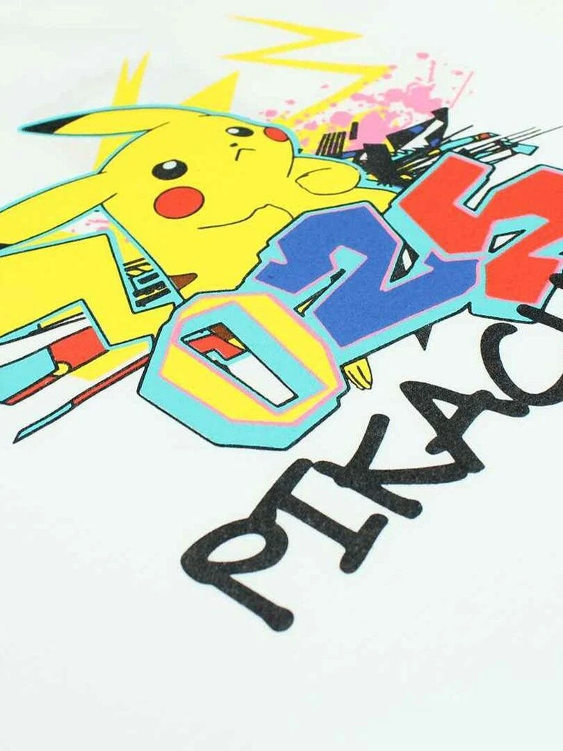 Pokemon   T shirt garçon imprimé Pokemon en coton   Blanc