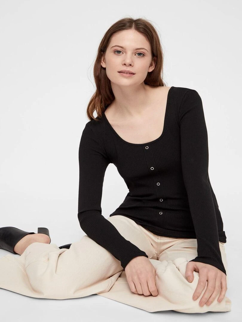 Top manches longues décolleté Kebello   Noir Noir