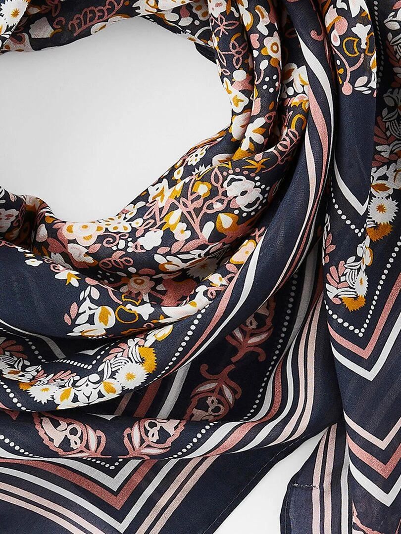 Foulard carré coton/soie   Damart   Bleu marine