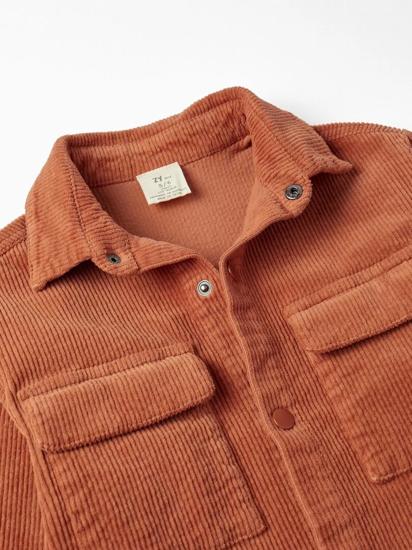 Surchemise en velours côtelé pour garçon manches longues  ACE CLUBS   Orange clémentine