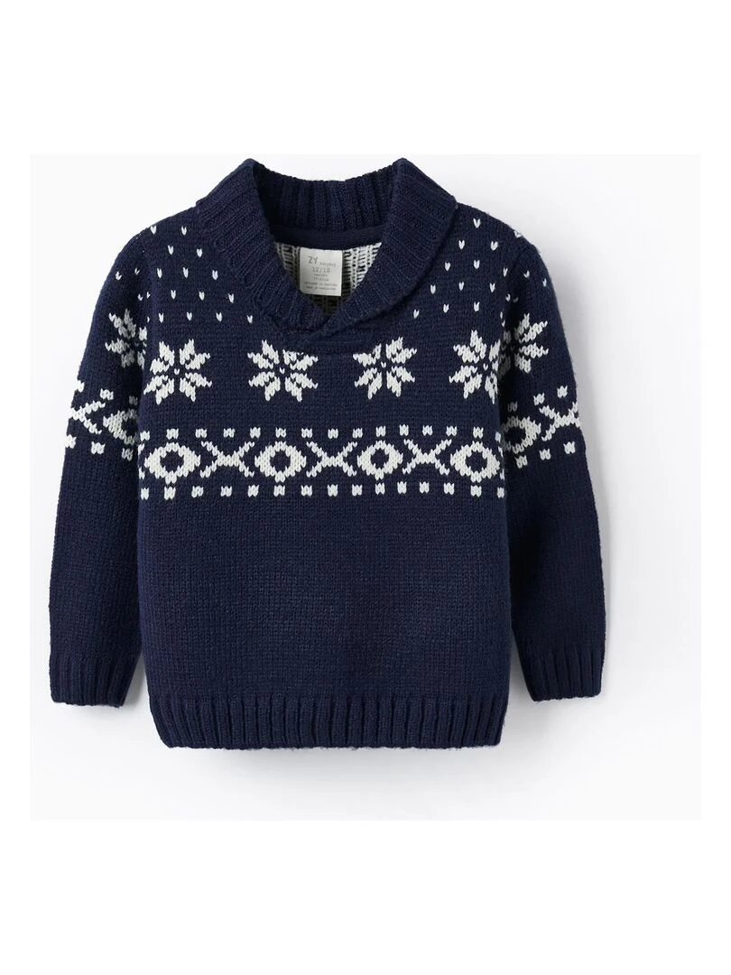 Pull en grosse maille à motif pour bébé garçon NOËL Bleu foncé