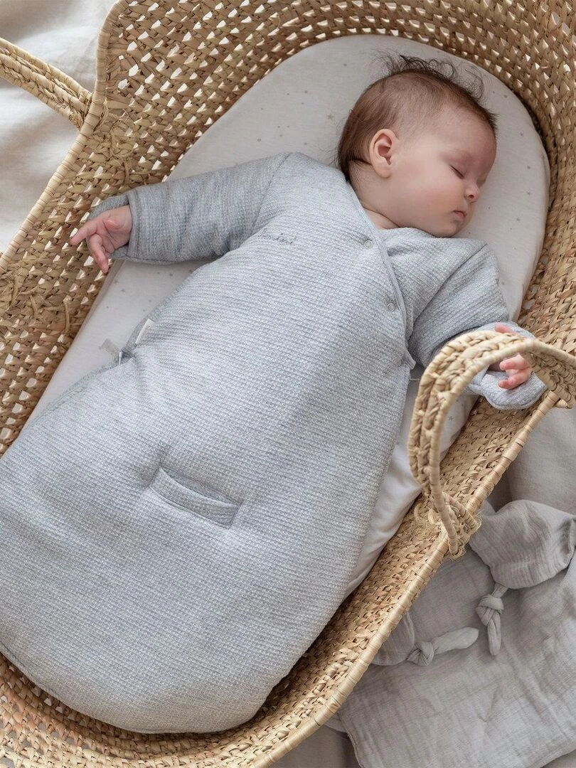 Bemini Gigoteuse  avec moufles Pady waffle et jersey bio   Gris chiné