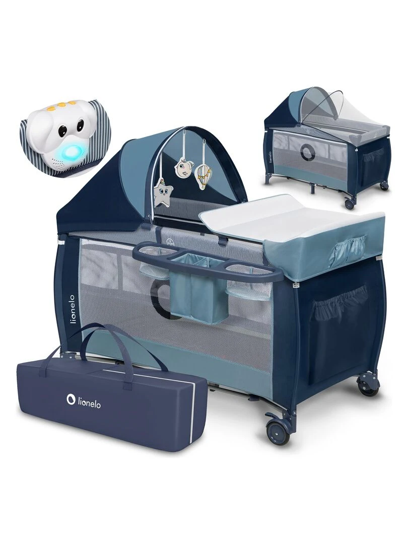 LIONELO Sven Plus Lit parapluie bébé 2en1 De 0 à 36 mois Table à langer Moustiquaire Bleu