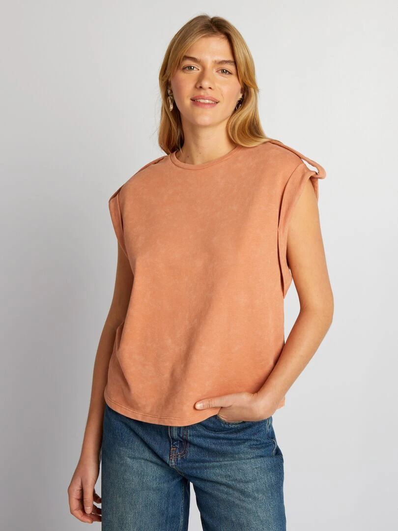 T shirt large avec effet délavé   Orange pâle