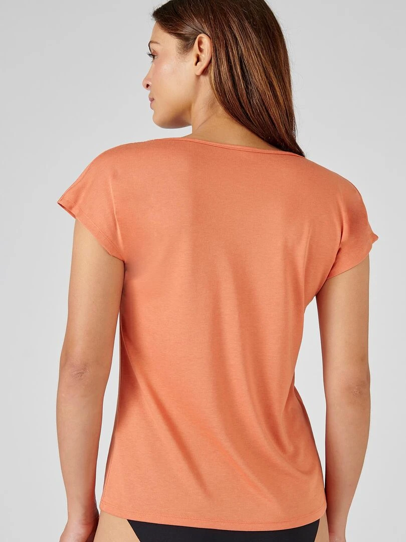 T shirt col dentelle Climatyl   Damart   Marron foncé