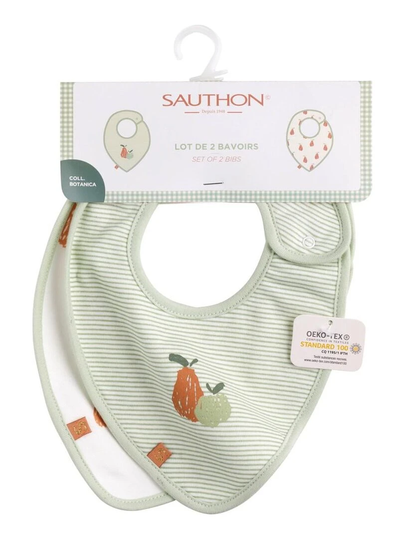 Bavoirs en coton lot de 2 Vert tilleul SAUTHON Vert tilleul