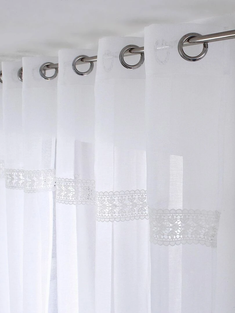 Voilage tamisant avec galon en macramé   Blanc