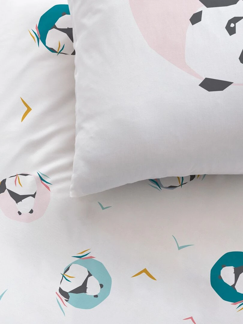 Parure de lit imprimée 100% coton PANDA Blanc