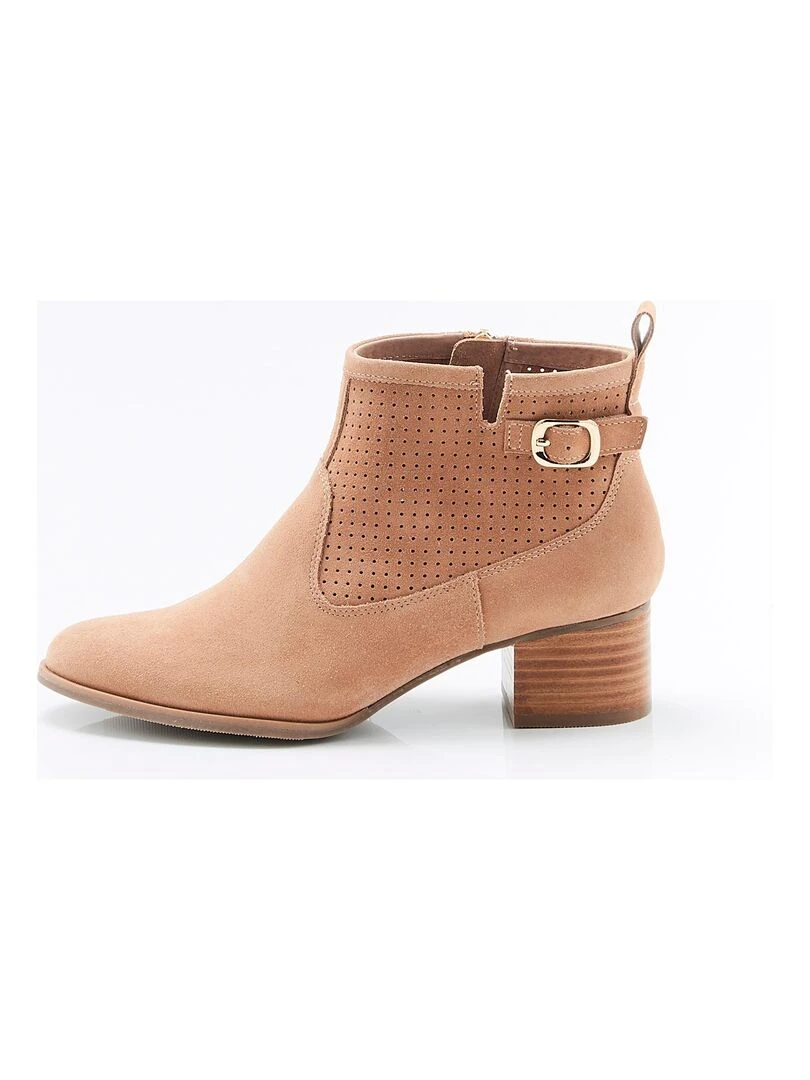 Bottines dessus croûte de cuir perforée Damart Camel