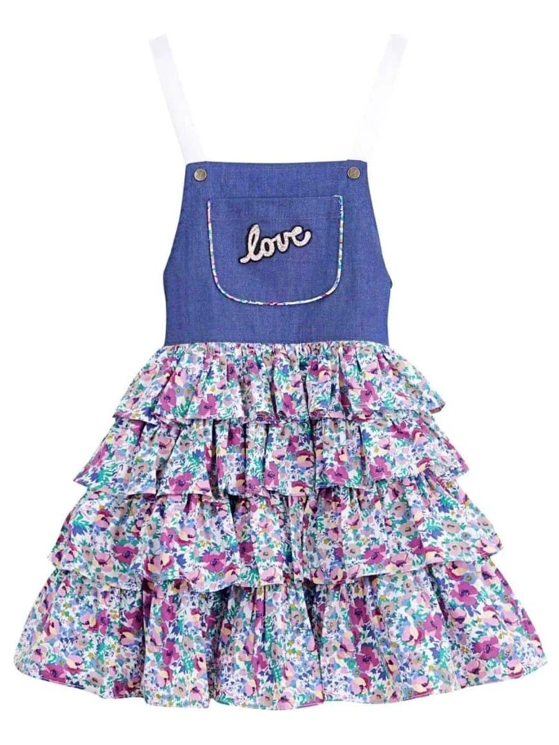 Robe Salopette Fille  Fleurs Violettes Bleu Rose  GIGI   La Faute à Voltaire   Violet