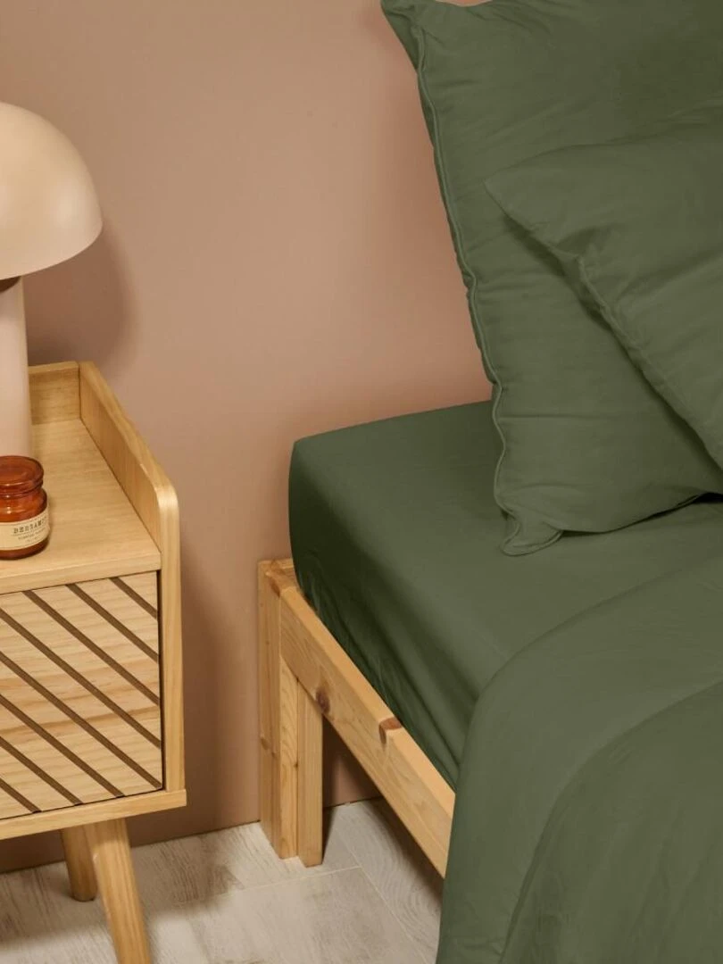 Bleu Câlin   Drap housse uni Percale de coton 80 fils/cm²   Kaki