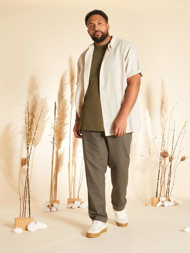 Chemise en lin à manches courtes beige